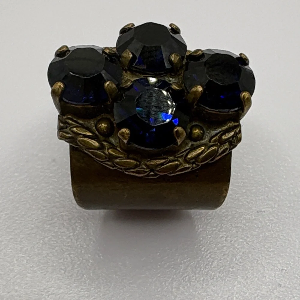 Sorrelli Antique Bronze Navy Crystal Statement Ring - Adjustable Size 7